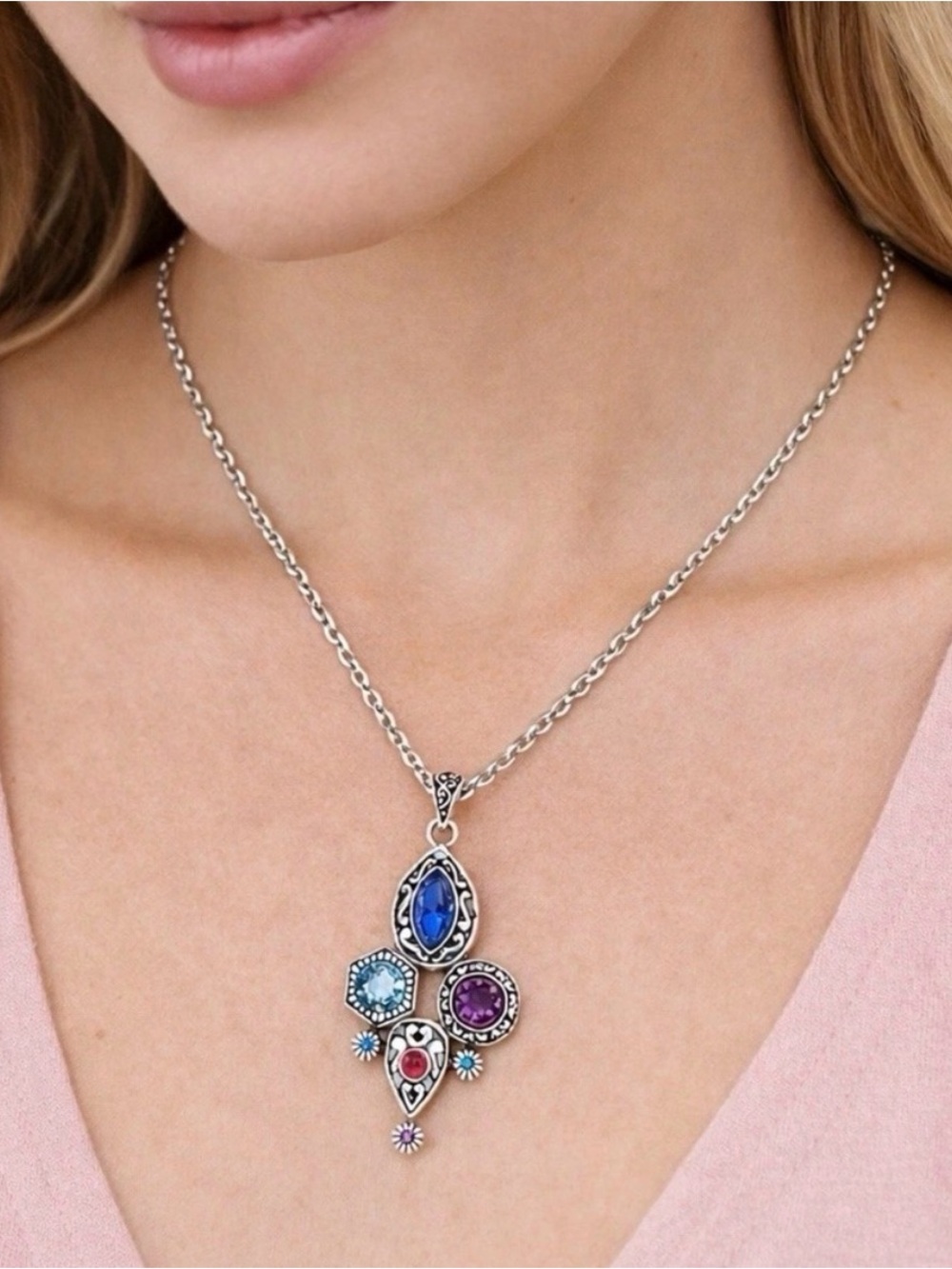 💎 RARE BRIGHTON VINTAGE Silver ‘ELORA GEMS’ Swarovski Crystal Necklace RETIRED